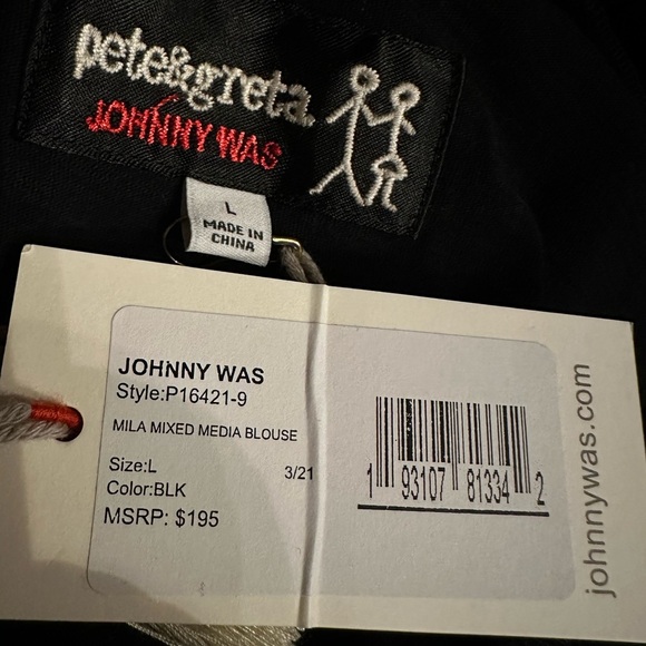 Johnny Was pete&greta Mila mixed media blouse size L - Picture 8 of 9